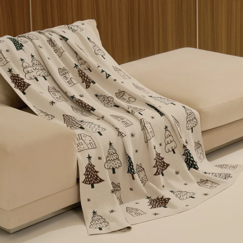 Жамылғы, 130х170 см, мақта/шенилл, сүт түстес - жасыл, Шыршалар, Tree