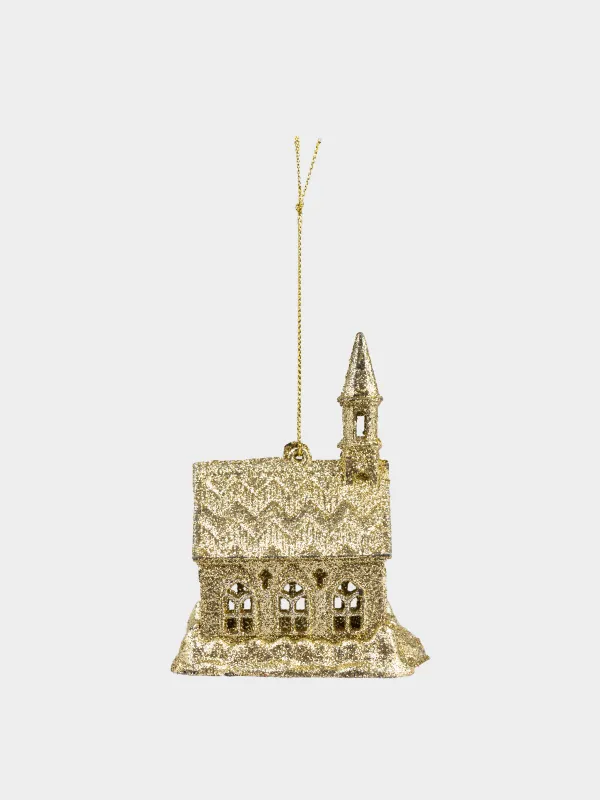 Игрушка елочная, 10 см, пластик, золотистая, Домик, Figure sparkle, image-2