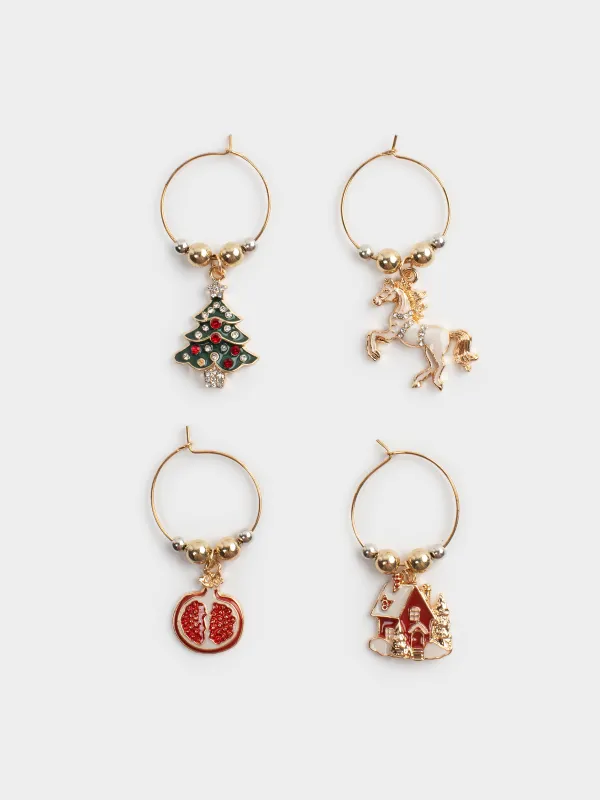 Бокалға арналған аспа, 4 дана, металл/моншақтар, алтын, Жаңа жылдық атрибуттар, Christmas time, image-0