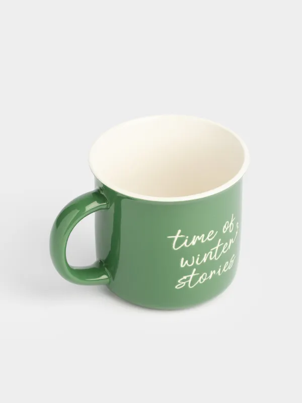 Саптыаяқ, 400 мл, фарфор N, жасыл, Time of winter stories, Mug title, image-2