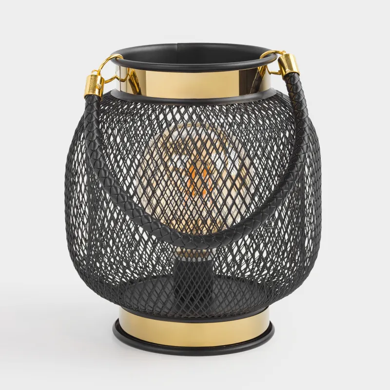 Светильник декоративный, 20 см, с ручкой, металл/пластик, черно-золотистый, Сетка, Twist black