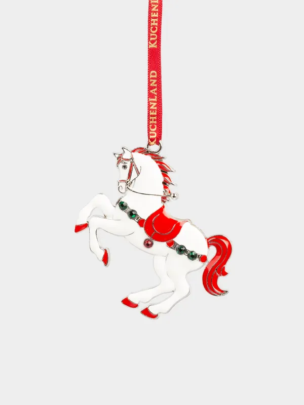 Шырша ойыншығы, 4 см, металл, күміс және қызыл, Страздары бар жылқы, Figure horse, image-0