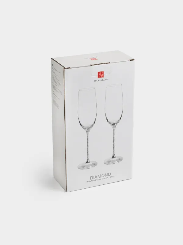 Шампан бокалы, 190 мл, 2 дана, шыны/страздар, Күміс кристалдар, Diamond, image-4