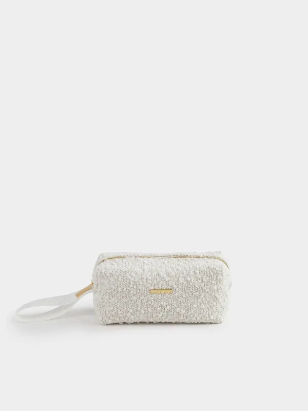 Косметикалық сөмке, 20х7 см, тұтқасы бар, букле, сүт түстес, Boucle beauty, image-0