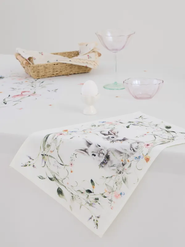 Аспаптарға арналған майлық, 30х45 см, полиэстер, ақ, Қояндар мен гүлдер, Rabbits in flower, image-4