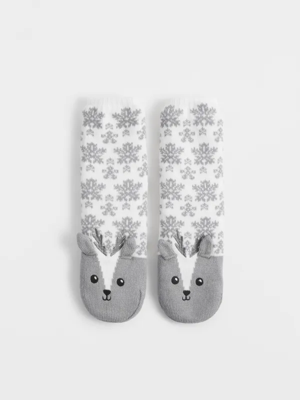 Әйелдер шұлықтары, үйге арналған, өлшемі 36-38, акрил/шерпа, сүт түстес, Бұғы, Hot winter, image-0