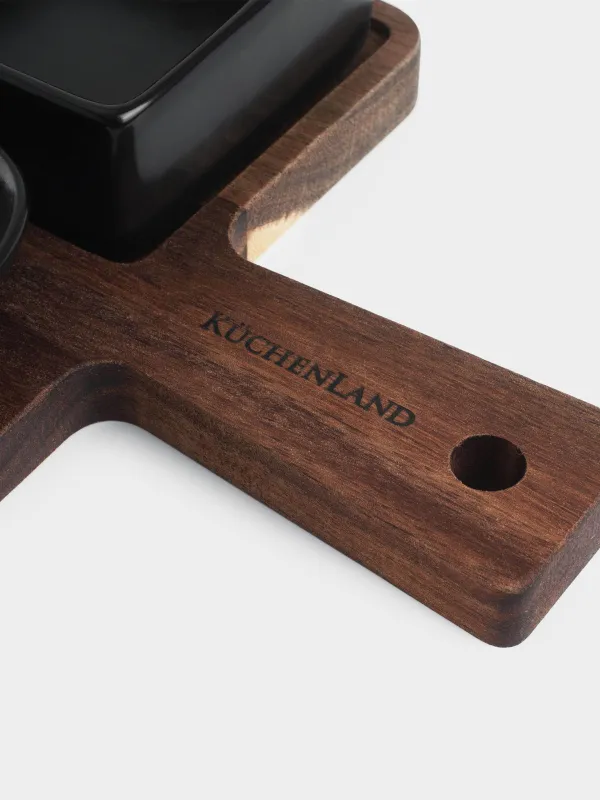 Набор для закусок, 4 пр, на подставке, керамика/дерево, черный, Геометрия форм, Black style , image-5