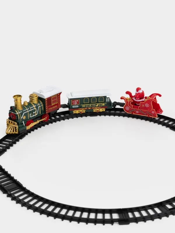Железная дорога игрушечная, S, музыкальная, с подсветкой, пластик, Санта на санях, Game rail, image-5