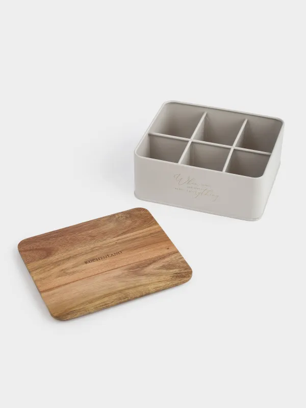 Шайға арналған қорап, 19х16 см, 6 бөлім, металл/ағаш, тікбұрышты, сүт түстес, Ritlen, image-6