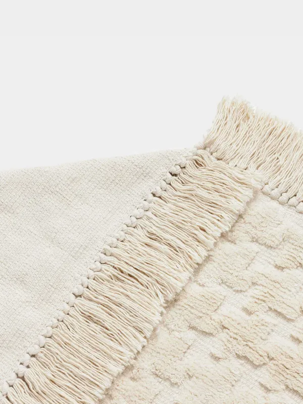 Кілем, 80х150 см, шашағы бар, мақта, құм, Textured, image-1