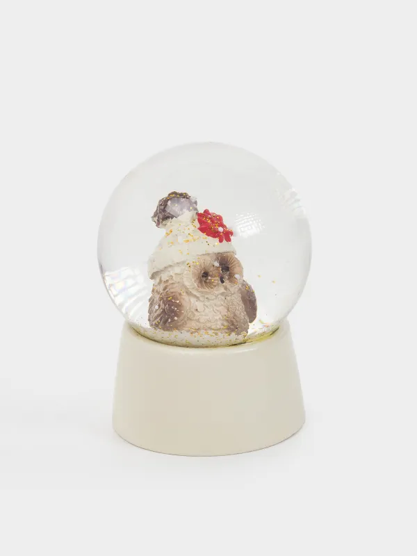 Қарлы шар, 6 см, шыны/полирезин, сүт түстес, Бас киім киген үкі, Forest animals, image-1