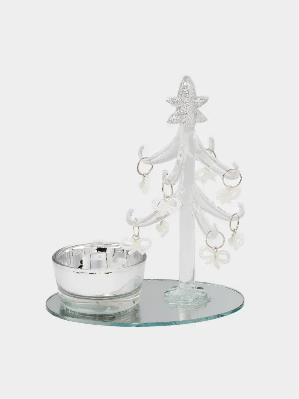 Статуэтка, 12 см, с подвесками, стекло, шампань, Ель с подсвечником, Christmas vitreous, image-0