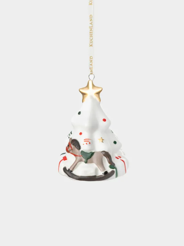 Игрушка елочная, 9 см, фарфор P, бело-золотистая, Лошадка под елкой, Figure christmas, image-0