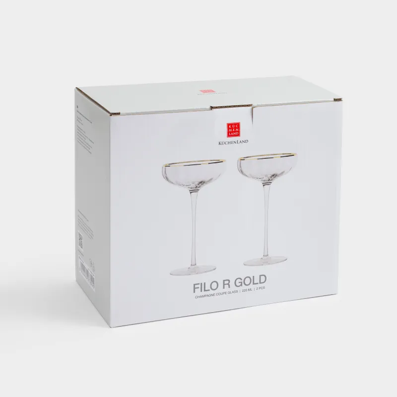 Шампан бокалы, 220 мл, 2 дана, шыны Р, алтын жиегі бар, Filo R gold, image-3
