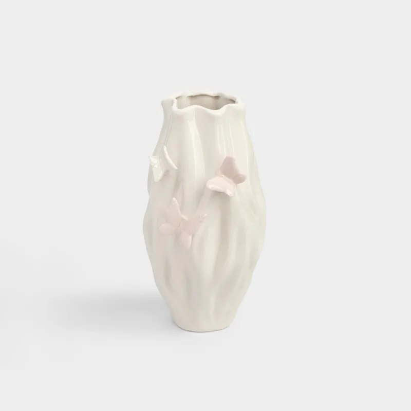 Ваза для цветов, 20 см, фарфор P, молочная, Бабочки, Butterfly