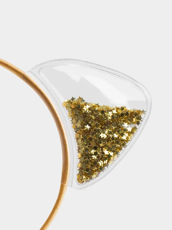 Карнавал жиегі, 16х20 см, балаларға арналған, полиэстер/ПВХ, шампан, Жылтырағы бар құлақтар, Cat, image-3