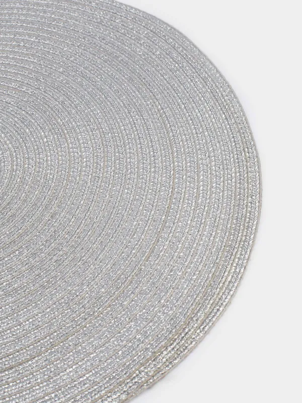 Салфетка под приборы, 38 см, полиэстер, круглая, серебристая, Rotary shine, image-3