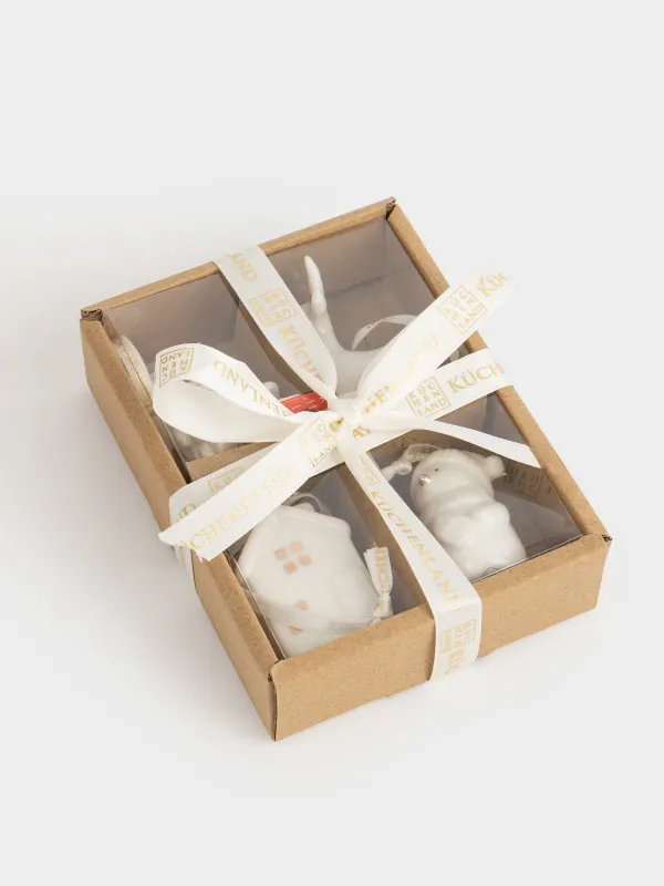 Набор елочных игрушек, 5 см, 4 шт, фарфор P, белый, Дом/Ель/Снеговик/Олень, Figure christmas, image-5