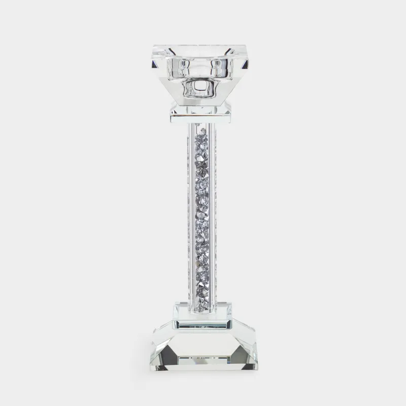 Подсвечник, 20 см, для чайной/тонкой свечи, на ножке, кристальное стекло/стразы, Lux crystal