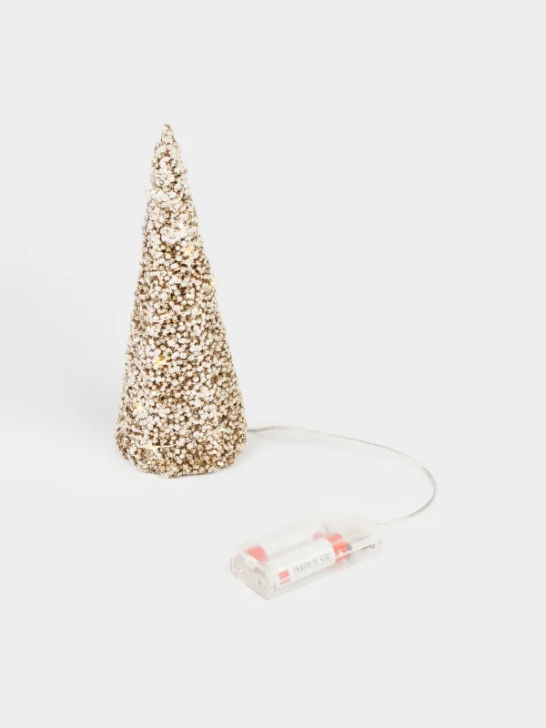Шырша-конус, 20 см, жарықтандырылған, металл, шампан, Қарлы шырша, Frosty sparks, image-2