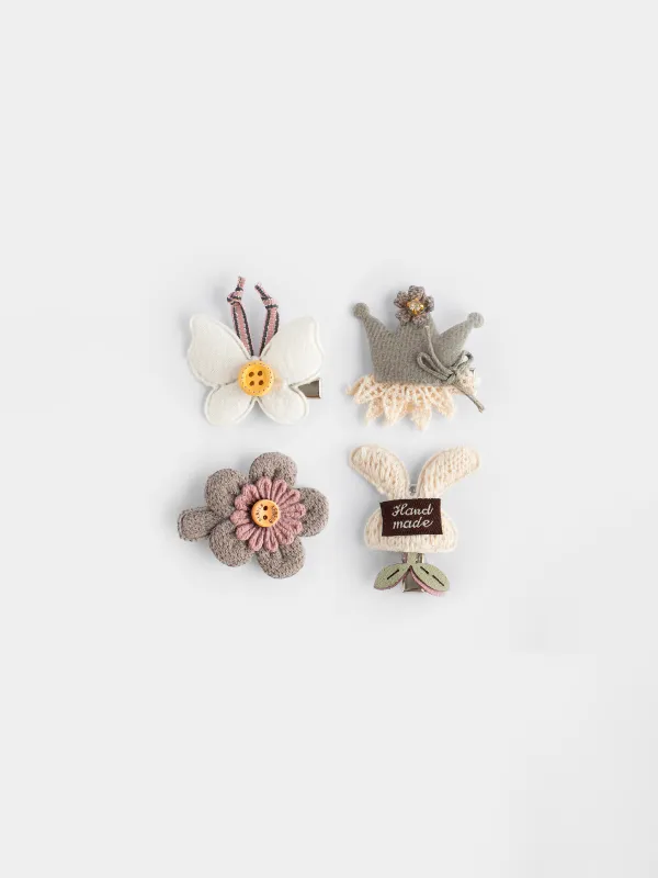 Шаш қыстырғыш жинағы, 3 см, 4 дана, балалар, полиэстер / пластик, сүт, көбелек, Wooly, image-0