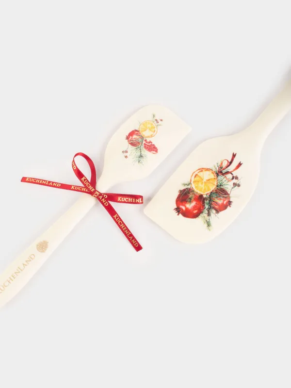 Лопатка-шпатель, 2 шт, силикон, молочная, Гранаты и апельсин, Christmas miracle, image-2