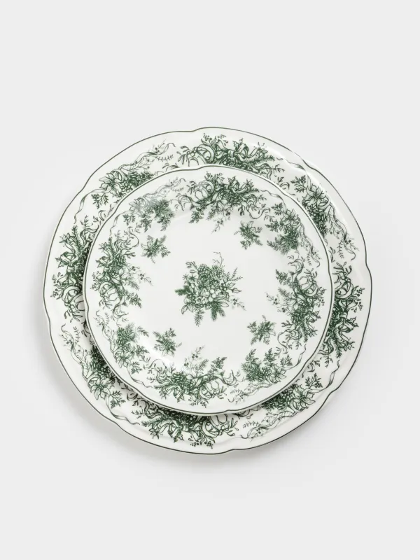 Ас сервизі, 6 адам, 18 зат, фарфор N, ақ-жасыл, Қысқы гүл шоқтары, Winter lace, image-2