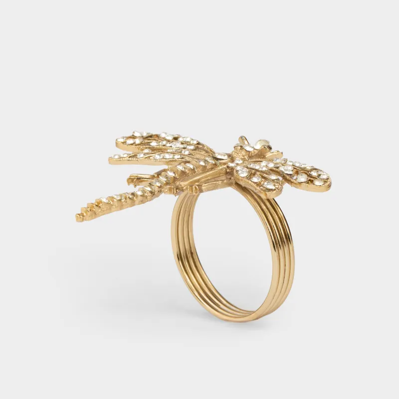 Кольцо для салфеток, 8 см, металл/стразы, золотистое, Стрекоза, Dragonfly