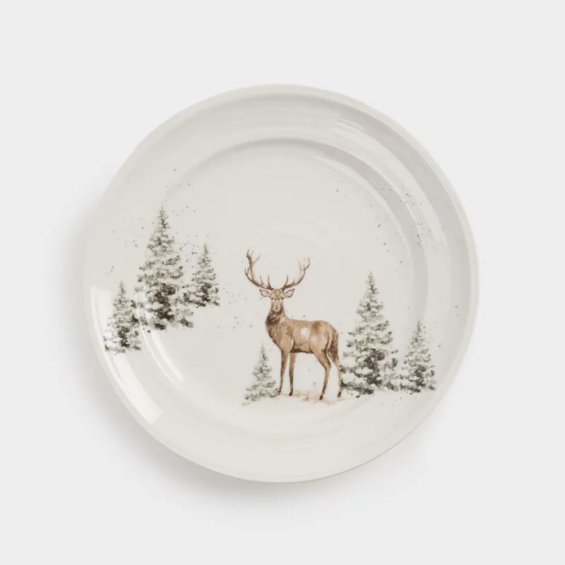 Тіскебасар тәрелкесі, 20 см, керамика, ақ, Қарлы ормандағы бұғы, Woodland Story