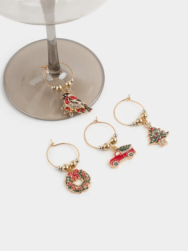 Бокалға арналған аспа, 4 дана, металл/моншақтар, алтын, Жаңа жылдық сәттер, Christmas time, image-4