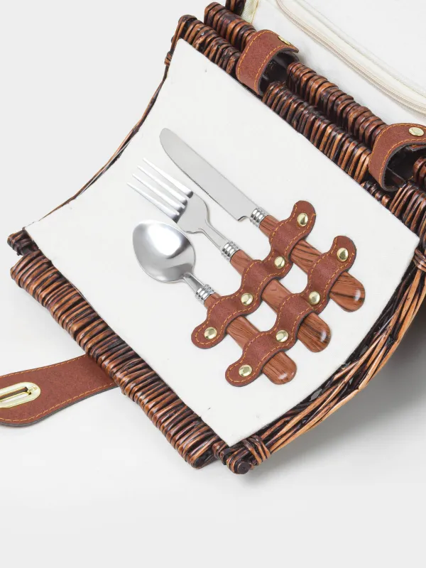 Корзина для пикника, 36х28 см, 2 перс, 10 пр, лоза, круглая, коричневая, Picnic, image-1