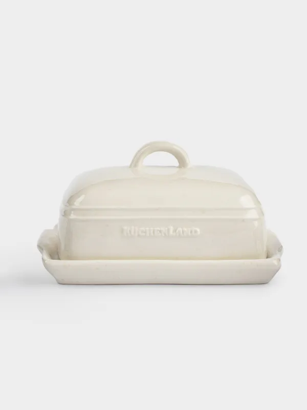 Масленка, 18 см, керамика D, прямоугольная, молочно-бежевая, в крапинку, Ceramo speckled, image-0