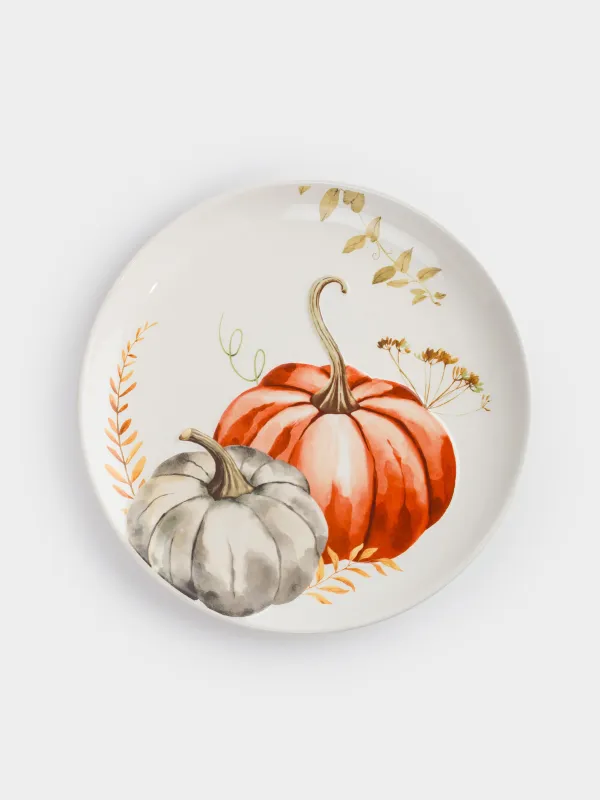 Түскі ас тәрелкесі, 27 см, керамика, ақ, Асқабақ және жапырақтар, Forest symphony, image-0