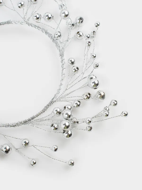 Венок для свечи, 10/20 см, пластик/металл, Серебристые бусины, Balls decor, image-4