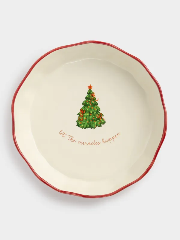 Пісіруге арналған ыдыс, 23х6 см, керамика, дөңгелек, қою қызыл, Жылқысы бар шырша, Christmas tree, image-4