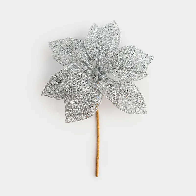 Сәндік әшекей, 19 см, пластик, күміс, Пуансеттия, Flower decor