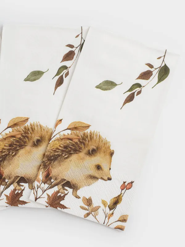 Қағаз майлықтар, 33х33 см, 20 дана, төртбұрышты, ақ, Кірпі және жапырақтар, Hedgehog in leaves, image-4