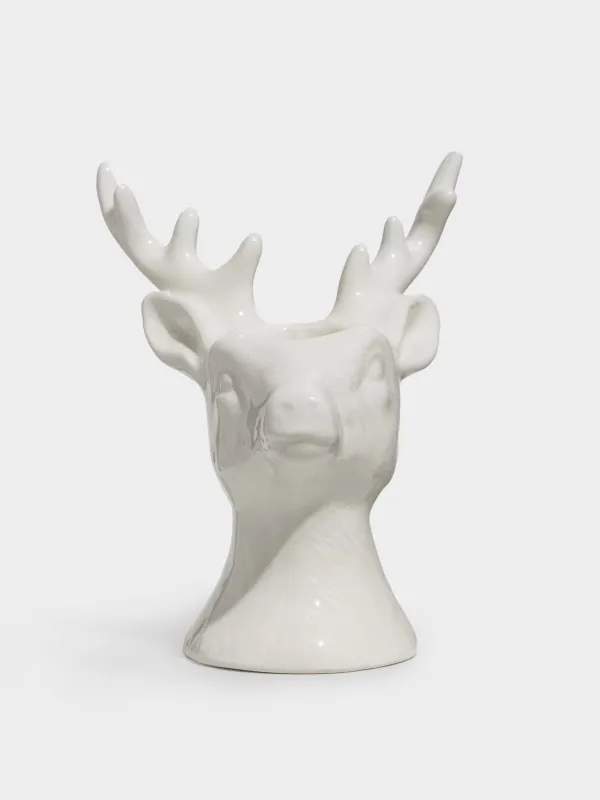 Шам ұстағыш, 12 см, жіңішке шамға арналған, керамика, ақ, Бұғы, Forest deers, image-1