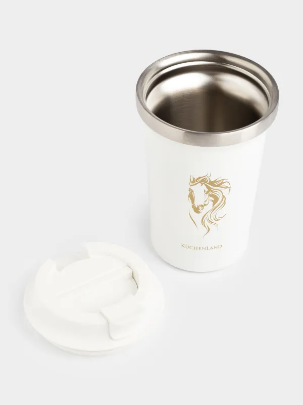 Термокружка, 350 мл, сталь/пластик, белая, Лошадь, Coffee time, image-4