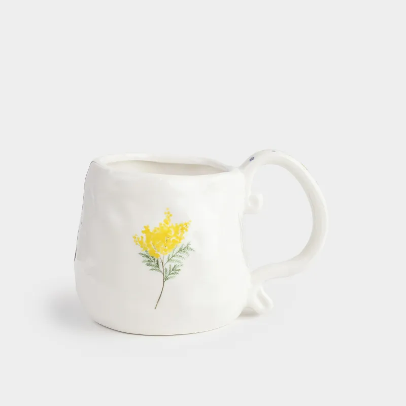 Саптыаяқ, 530 мл, керамика, сүт түстес, Мимоза және ұмытпа мені, Crumple print