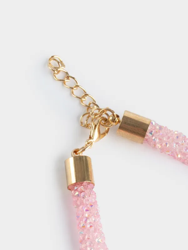 Білезіктер жиынтығы, 8 см, 2 дана, ақ / қызғылт, кристалдар, зергерлік бұйымдар, image-2