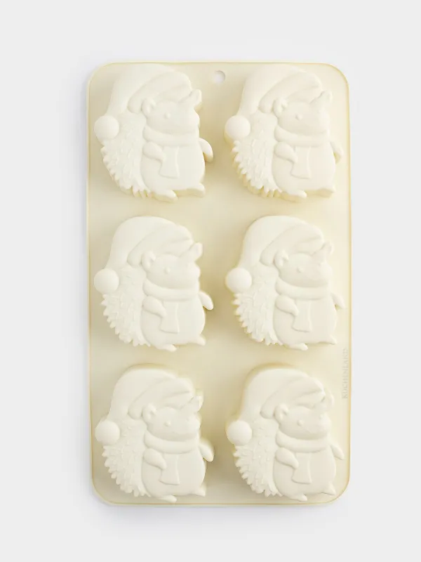 Форма для выпечки кексов, 27х16 см, 6 отд, силикон, молочная, Ежики, Bakery, image-0