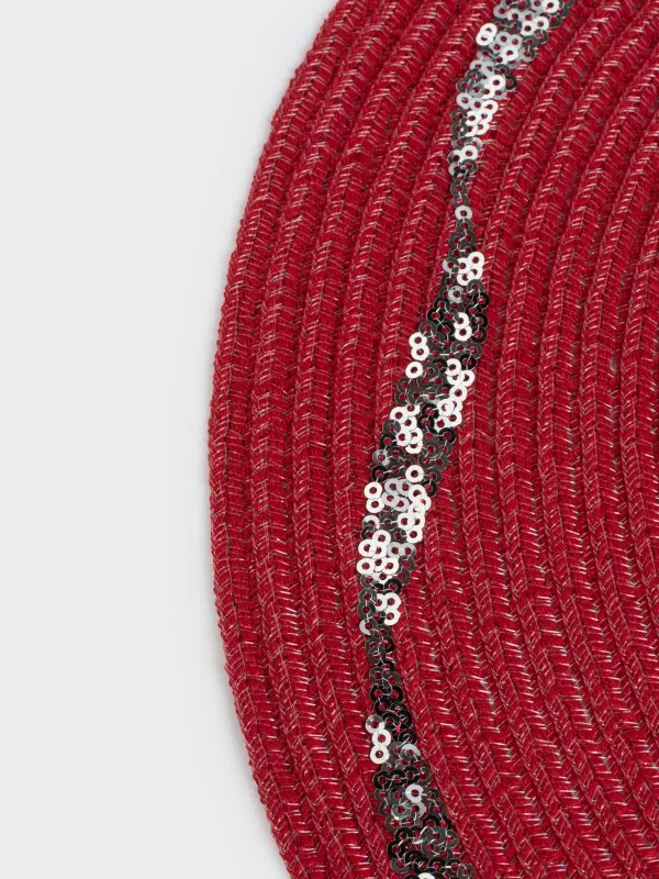 Салфетка под приборы, 38 см, с пайетками, полиэстер/пластик, круглая, красная, Бант, Rotary, image-3