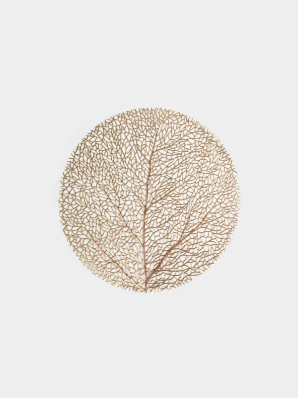 Салфетка под приборы, 38 см, ПВХ, круглая, золотистая, Дерево, Azhur Grid, image-0