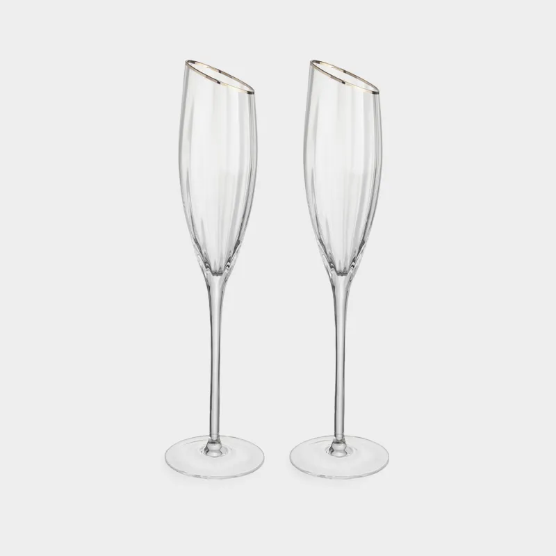 Шампан шарабына арналған бокал, 180 мл, 2 дана, шыны, алтын түстес жиегі бар, Charm R gold