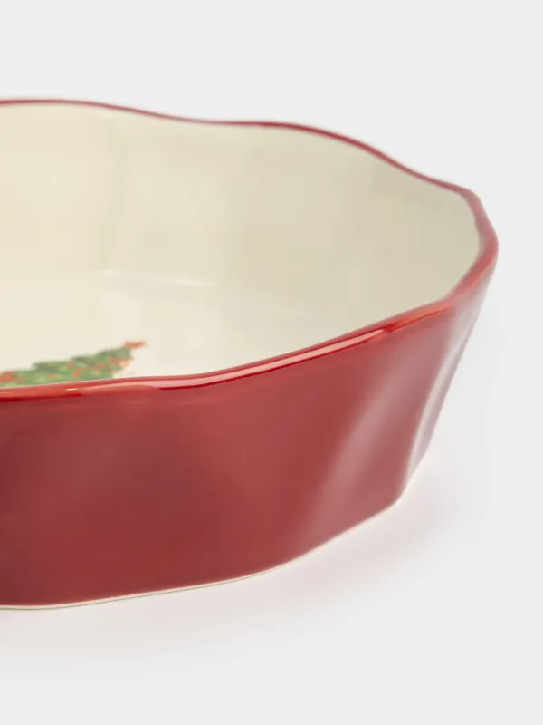 Пісіруге арналған ыдыс, 23х6 см, керамика, дөңгелек, қою қызыл, Жылқысы бар шырша, Christmas tree, image-3