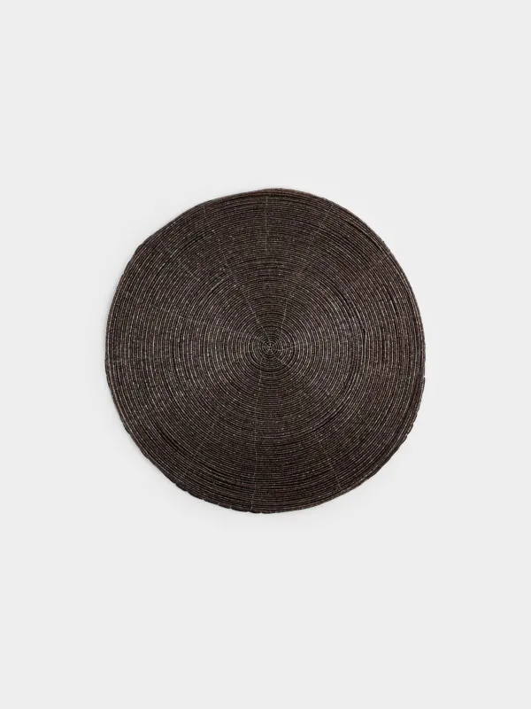 Салфетка под приборы, 36 см, бисер, круглая, коричневая, Shiny beads, image-0