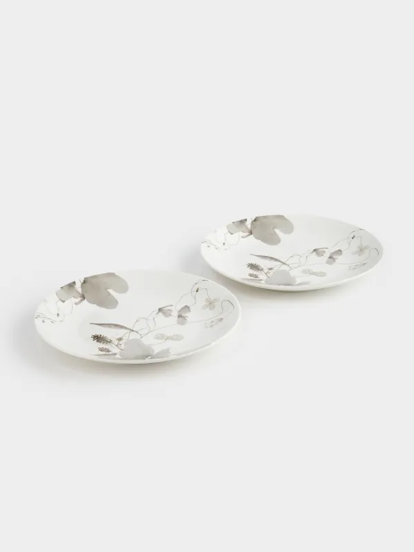 Тіскебасар тәрелкесі, 23 см, 2 дана, фарфор N, Сұр гүлдер, Watercolor, image-4