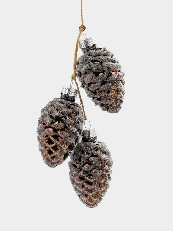 Шырша ойыншығы, 15 см, шыны, жылтырақтары бар, қола, Шырша бүршіктері, Pine christmas, image-0