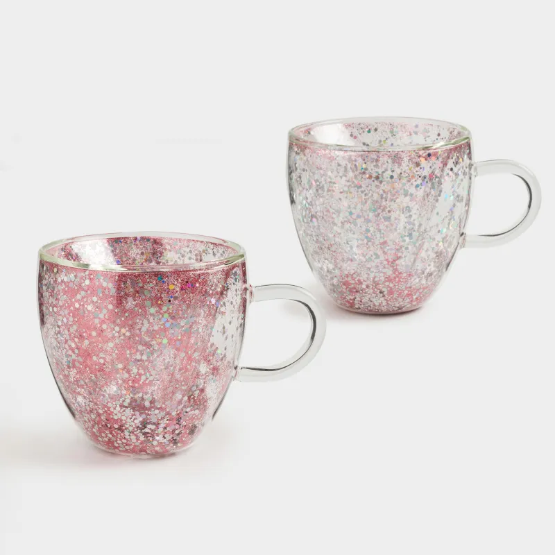 Саптыаяқ, 250 мл, 2 дана, шыны Б, күміс-қызғылт жылтыры бар, Жүрек, Air sparkly, image-0